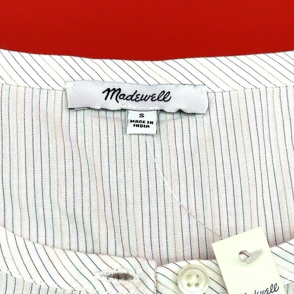 Madewell Ruffle-Sleeve Bib Top Metallic Lurex Stripe Size Small Button Up Blouse - Picture 6 of 10